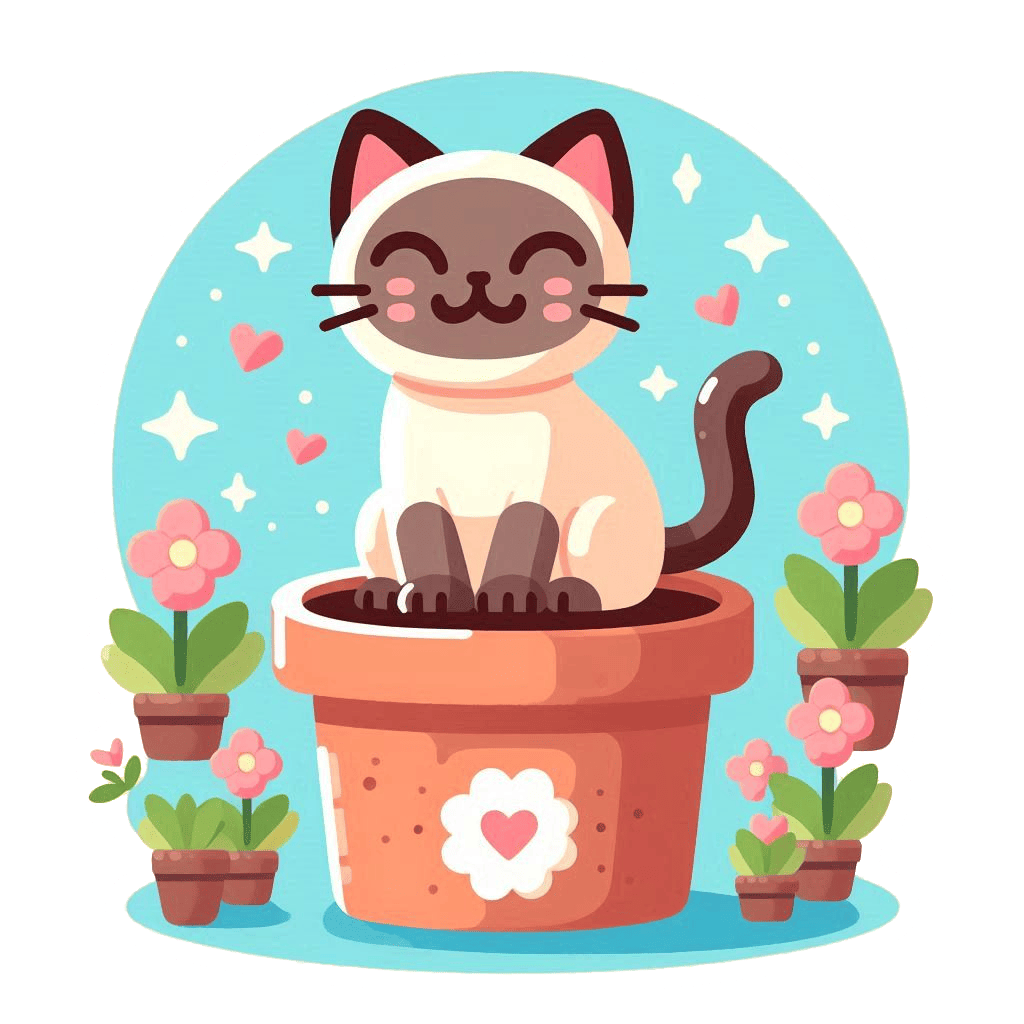 image d'un chat au milieu de pot de fleur